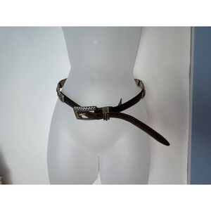 Brighton Brown Leather Belt Steampunk Metal Accents Medium